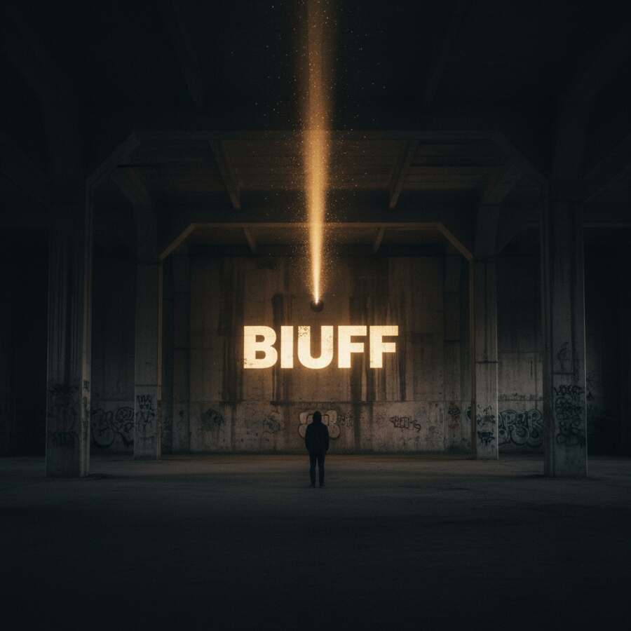 BIUFF sign glowing in an industrial hall